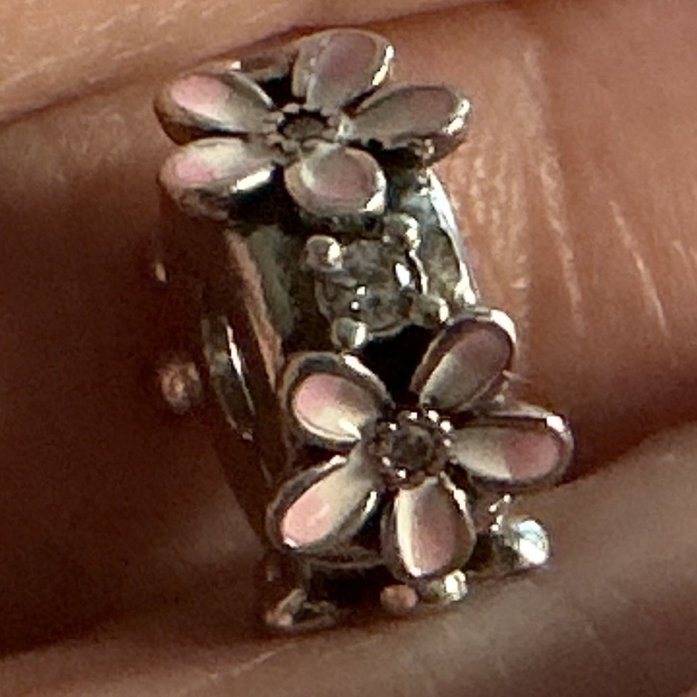 Pandora S925 Pink Daisy Flower Clip Charm Sterling Silver Enamel CZ